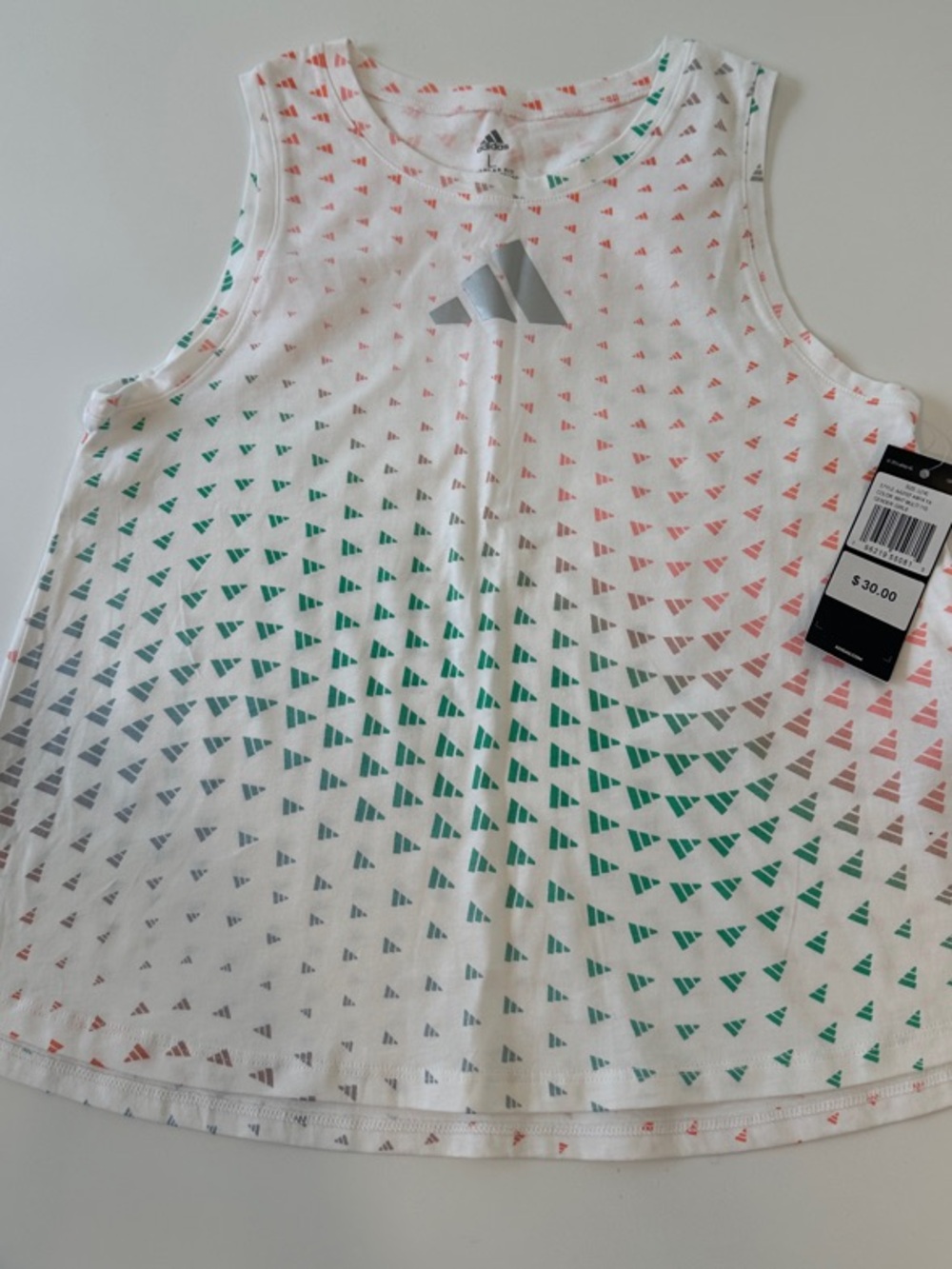 NEW adidas Girls’ White Tank Top with Pastel Logo Pattern